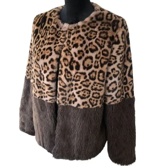 ANTHROPOLOGIE CURRENT AIR COZY SOFT LEOPARD COLORBLOCK JACKET SZ M - Picture 4 of 16